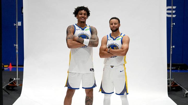 Yaxel Lendborg and Stephen Curry