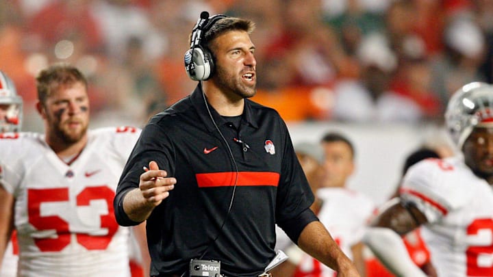Ohio State Buckeyes coach Mike Vrabel against the Miami Hurricanes during their NCAA college game at Sun Life Stadium in Miami, Fla., September 17, 2011.