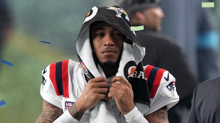 Feb 8, 2026; Santa Clara, CA, USA; New England Patriots cornerback Charles Woods (22) after the game against the Seattle Seahawks in Super Bowl LX at Levi's Stadium. Mandatory Credit: Darren Yamashita-Imagn Images