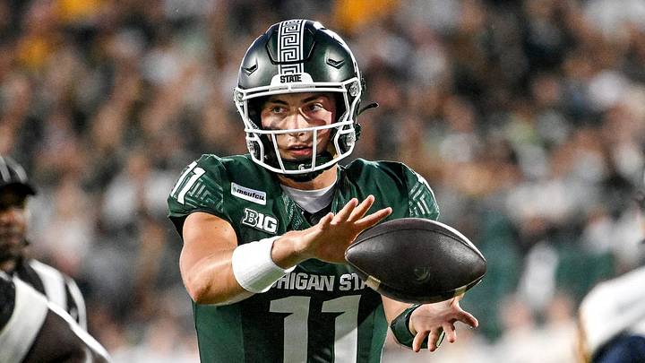 Michigan State’s Alessio Milivojevic takes the snap on a play against Toledo’s during the first quarter on Friday, Sept. 4, 2026, at Spartan Stadium in East Lansing. Michigan State’s Alessio Milivojevic takes the snap on a play against Toledo’s during the first quarter on Friday, Sept. 4, 2026, at Spartan Stadium in East Lansing.