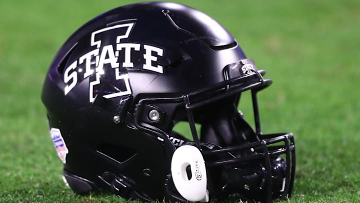 Jan 2, 2021; Glendale, AZ, USA; Detailed view of an Iowa State Cyclones helmet during the Fiesta Bowl at State Farm Stadium.