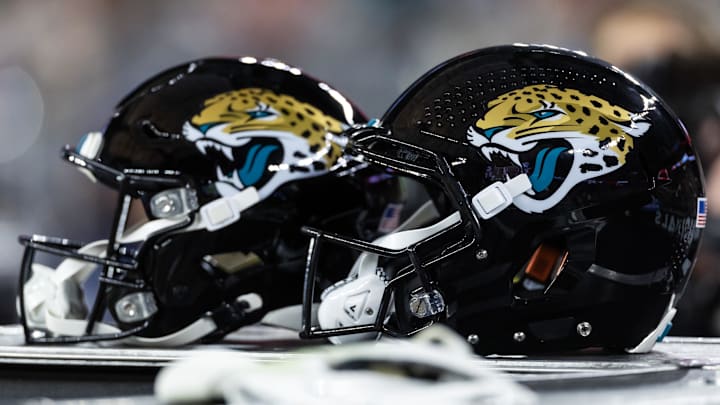 Nov 23, 2025; Glendale, Arizona, USA; Detailed view of a Jacksonville Jaguars helmet at State Farm Stadium. Mandatory Credit: Mark J. Rebilas-Imagn Images Nov 23, 2025; Glendale, Arizona, USA; Detailed view of a Jacksonville Jaguars helmet at State Farm Stadium. Mandatory Credit: Mark J. Rebilas-Imagn Images