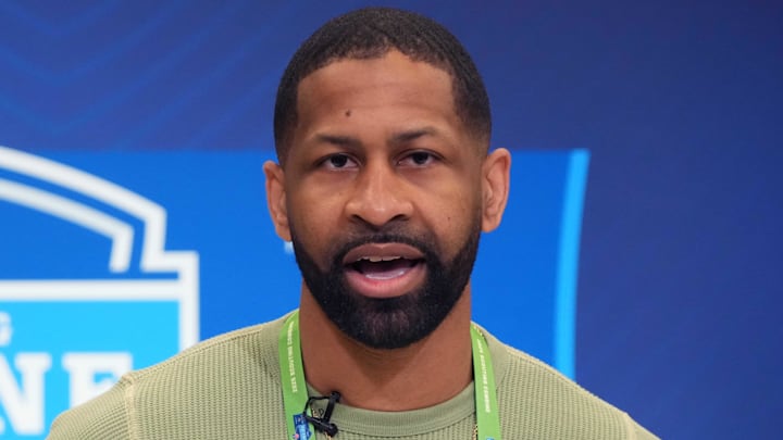 Feb 25, 2025; Indianapolis, IN, USA; Cleveland Browns general manager Andrew Berry speaks during the NFL Scouting Combine at the Indiana Convention Center. Mandatory Credit: Kirby Lee-Imagn Images