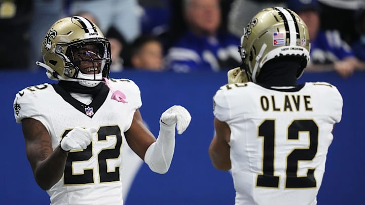 New Orleans Saints WRs Rashid Shaheed, Chris Olav New Orleans Saints WRs Rashid Shaheed, Chris Olav