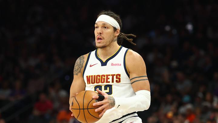 Mar 24, 2026; Phoenix, Arizona, USA; Denver Nuggets forward Aaron Gordon (32) against the Phoenix Suns at Mortgage Matchup Center. Mar 24, 2026; Phoenix, Arizona, USA; Denver Nuggets forward Aaron Gordon (32) against the Phoenix Suns at Mortgage Matchup Center.