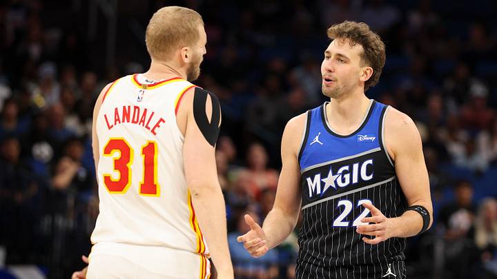 Apr 1, 2026; Orlando, Florida, USA; Orlando Magic forward Franz Wagner (22) reacts to Atlanta Hawks center Jock Landale (31) in the third quarter at Kia Center. Mandatory Credit: Nathan Ray Seebeck-Imagn Images Apr 1, 2026; Orlando, Florida, USA; Orlando Magic forward Franz Wagner (22) reacts to Atlanta Hawks center Jock Landale (31) in the third quarter at Kia Center. Mandatory Credit: Nathan Ray Seebeck-Imagn Images