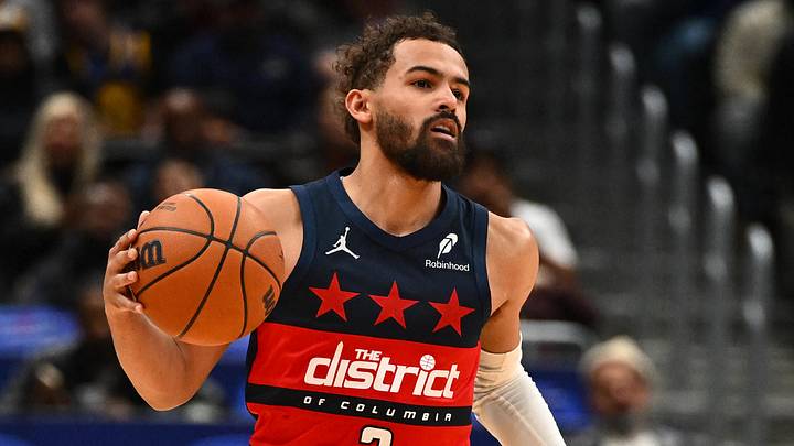 Mar 16, 2026; Washington, District of Columbia, USA; Washington Wizards guard Trae Young (3) advances the ball against the Golden State Warriors during the first half at Capital One Arena. Mandatory Credit: Brad Mills-Imagn Images