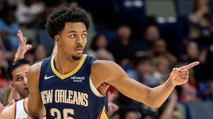 Dec 27, 2025; New Orleans, Louisiana, USA; New Orleans Pelicans forward Trey Murphy III (25) reacts to making a three-point basket against the Phoenix Suns during the first half at Smoothie King Center. Mandatory Credit: Stephen Lew-Imagn Images Dec 27, 2025; New Orleans, Louisiana, USA; New Orleans Pelicans forward Trey Murphy III (25) reacts to making a three-point basket against the Phoenix Suns during the first half at Smoothie King Center. Mandatory Credit: Stephen Lew-Imagn Images