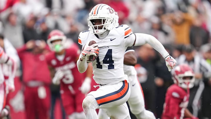 Auburn Tigers cornerback Rayshawn Pleasant gives his team the lead for good with a pick-six against the Arkansas Razorbacks.