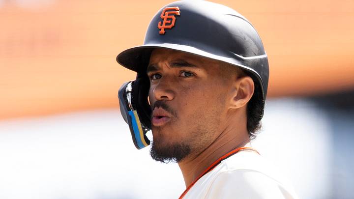 San Francisco, California, USA;  San Francisco Giants left fielder Scott Bandura (91) reacts to being called out on strikes during the fifth inning against the Los Angeles Dodgers at Oracle Park.  Mandatory Credit: D. Ross Cameron-Imagn Images