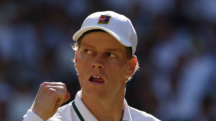 Jannik Sinner reacts after winning a point Jannik Sinner reacts after winning a point