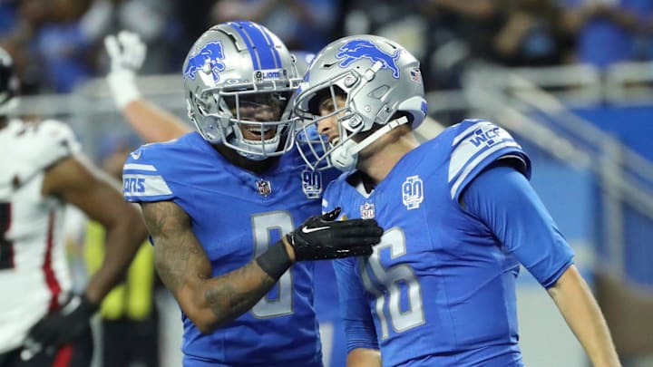 Detroit Lions wide receiver Josh Reynolds (8) and quarterback Jared Goff (16) Detroit Lions wide receiver Josh Reynolds (8) and quarterback Jared Goff (16)