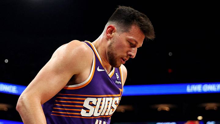 Phoenix, Arizona, USA;  Phoenix Suns forward Drew Eubanks (14) reacts during the second quarter of the game against the LA Clippers at Footprint Center on Apr 9, 2024.