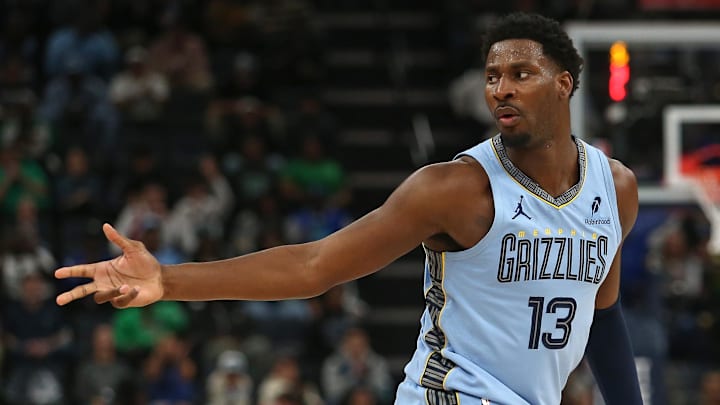 Mar 31, 2025; Memphis, Tennessee, USA; Memphis Grizzlies forward Jaren Jackson Jr. (13) reacts after a 3-point basket during the third quarter against the Boston Celtics at FedExForum. Mar 31, 2025; Memphis, Tennessee, USA; Memphis Grizzlies forward Jaren Jackson Jr. (13) reacts after a 3-point basket during the third quarter against the Boston Celtics at FedExForum.
