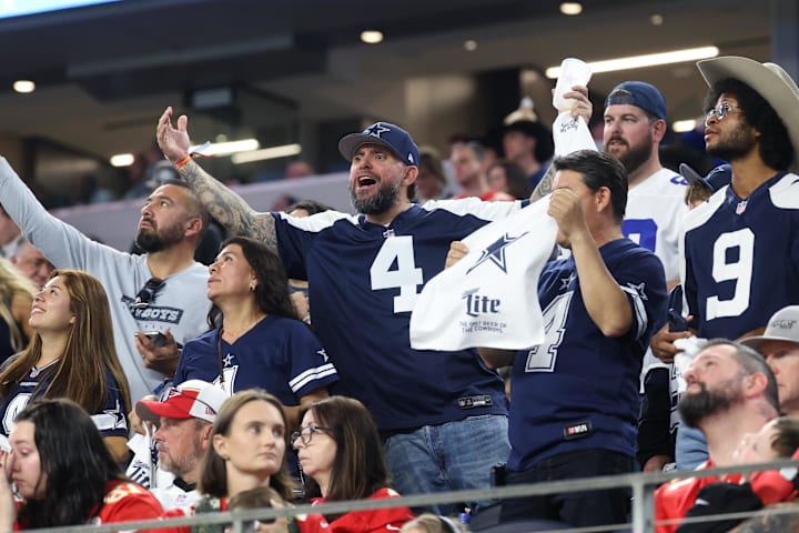  Cowboys fans react to a play against the Kansas City Chiefs during the fourth quarter at AT&T Stadium. 