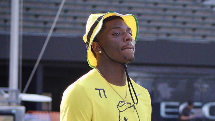 July 27, 2024; Eugene, OR, USA; Kendre Harrison  part of the top-ranked recruits flocked to Eugene for the 2024 Oregon Ducks Saturday Night Live 