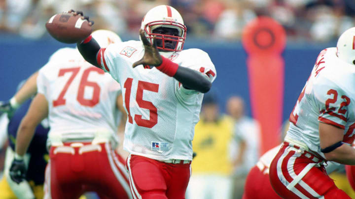 Nebraska quarterback Tommie Frazier prepares to throw a pass during the Huskers' 1994 season opener against West Virginia.