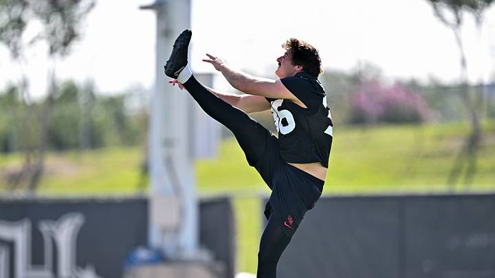 Jun 10, 2026; Houston, Texas, USA; Houston Texans punter Jack Stonehouse (36) participates in a drill during the team’s minicamp at Houston Methodist Training Center. Mandatory Credit: Maria Lysaker-Imagn Images