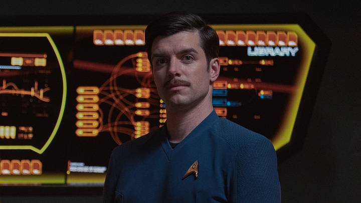 Ethan Peck as Spock, Anson Mount as Pike, and Dan Jeannotte as Samuel Kirk of the Paramount+ original series STAR TREK: STRANGE NEW WORLDS. Photo Cr: Marni Grossman/Paramount+ Ethan Peck as Spock, Anson Mount as Pike, and Dan Jeannotte as Samuel Kirk of the Paramount+ original series STAR TREK: STRANGE NEW WORLDS. Photo Cr: Marni Grossman/Paramount+