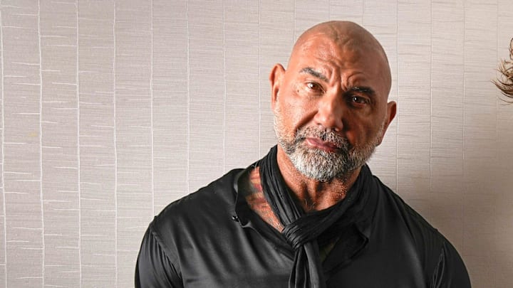 Dave Bautista, left, plays the evil Glossu Rabban Harkonnen and Austin Butler plays his equally evil brother Feyd-Rautha Harkonnen in \"Dune: Part Two.   