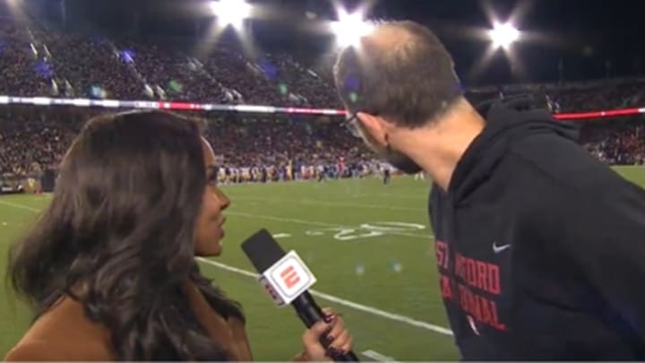 Andrew Luck left mid-interview to celebrate Stanford's touchdown against Cal.