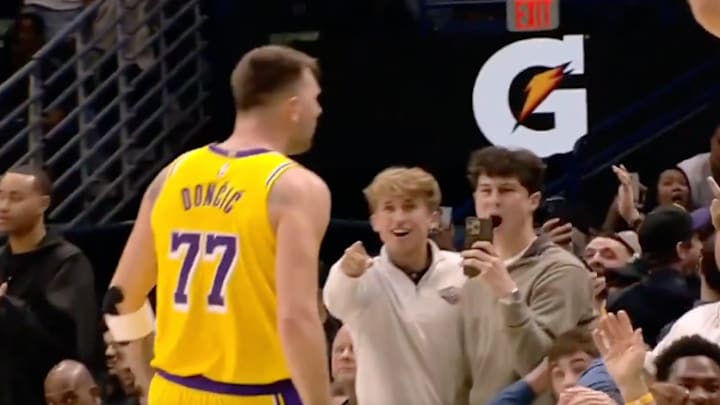 Luka Doncic had some words to say to a fan after hitting a three-pointer late in the Lakers' win over the Pelicans. 
