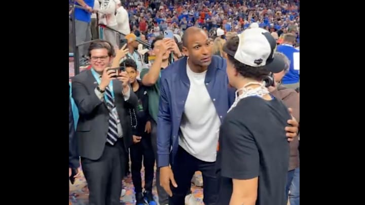 Al Horford congratulates Walter Clayton Jr. after Florida wins national championship vs. Houston