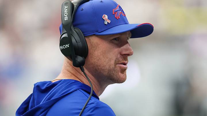 Buffalo Bills head coach Joe Brady walks the sidelines. Buffalo Bills head coach Joe Brady walks the sidelines.