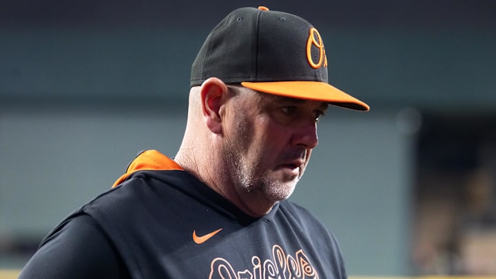 Apr 7, 2025; Phoenix, Arizona, USA; Baltimore Orioles manager Brandon Hyde against the Arizona Diamondbacks at Chase Field