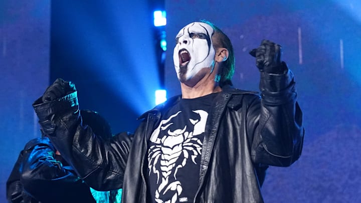 Sting making his entrance at AEW Revolution Sting making his entrance at AEW Revolution