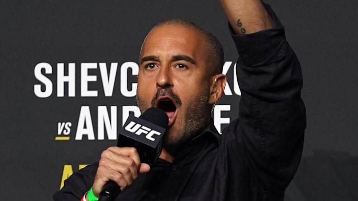 Apr 23, 2021; Jacksonville, Florida, USA;  UFC play-by-play commentator Jon Anik introduces the fighters during weigh-ins for UFC 261 at VyStar Veterans Memorial Arena. Mandatory Credit: Jasen Vinlove-Imagn Images