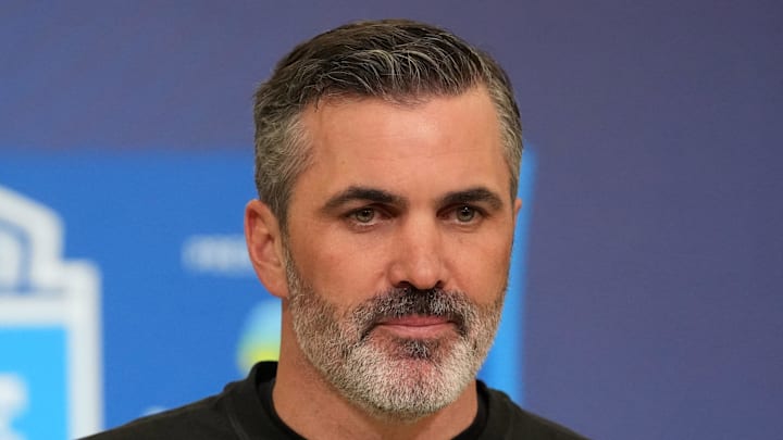 Feb 24, 2026; Indianapolis, IN, USA; Atlanta Falcons coach Kevin Stefanski speaks at the NFL Scouting Combine at the Indiana Convention Center. Mandatory Credit: Kirby Lee-Imagn Images