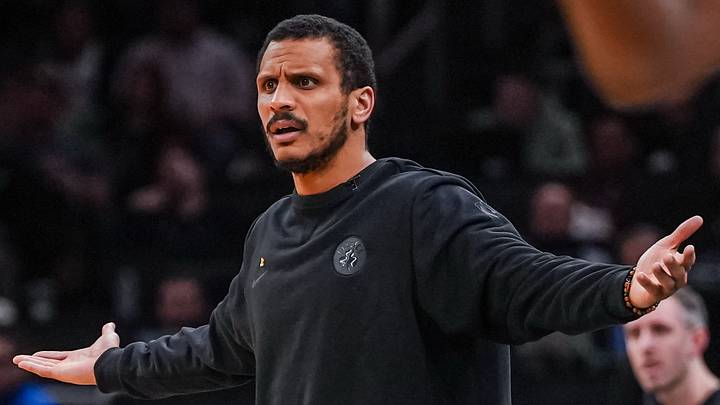 Apr 28, 2026; Boston, Massachusetts, USA; Boston Celtics head coach Joe Mazzulla watches from the sideline as they take on the Philadelphia 76ers during game five of the first round of the 2026 NBA Playoffs at TD Garden. Mandatory Credit: David Butler II-Imagn Images