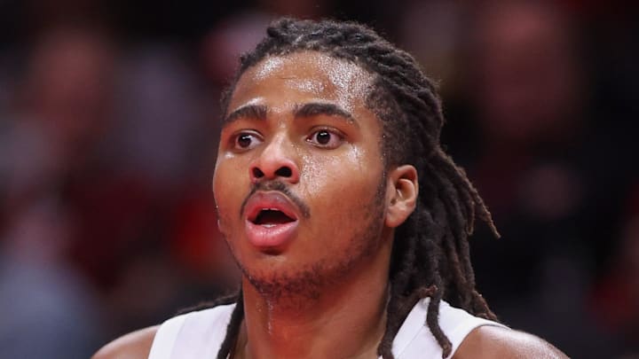 Toronto Raptors forward Collin Murray-Boyles in action against the Atlanta Hawks. Toronto Raptors forward Collin Murray-Boyles in action against the Atlanta Hawks.