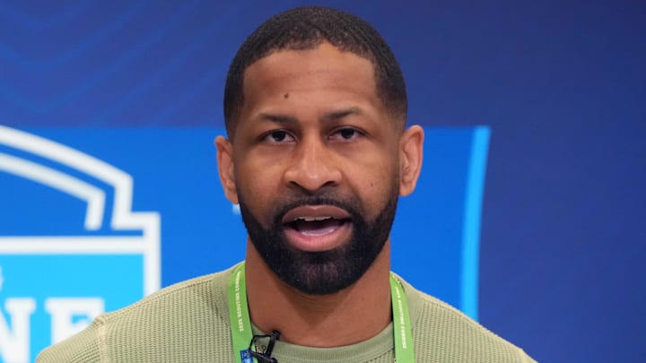 Feb 25, 2025; Indianapolis, IN, USA; Cleveland Browns general manager Andrew Berry speaks during the NFL Scouting Combine at the Indiana Convention Center. Mandatory Credit: Kirby Lee-Imagn Images Feb 25, 2025; Indianapolis, IN, USA; Cleveland Browns general manager Andrew Berry speaks during the NFL Scouting Combine at the Indiana Convention Center. Mandatory Credit: Kirby Lee-Imagn Images