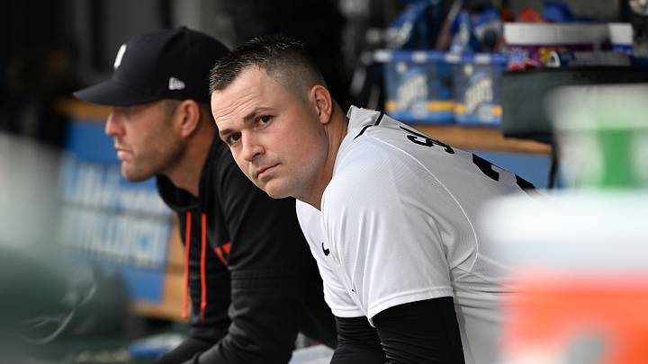 Jun 24, 2026; Detroit, Michigan, USA; Detroit Tigers starting pitcher Tarik Skubal (29) looks at the scoreboard from the dugout bench against the New York Yankees in the fifth inning at Comerica Park. Mandatory Credit: Lon Horwedel-Imagn Images Jun 24, 2026; Detroit, Michigan, USA; Detroit Tigers starting pitcher Tarik Skubal (29) looks at the scoreboard from the dugout bench against the New York Yankees in the fifth inning at Comerica Park. Mandatory Credit: Lon Horwedel-Imagn Images