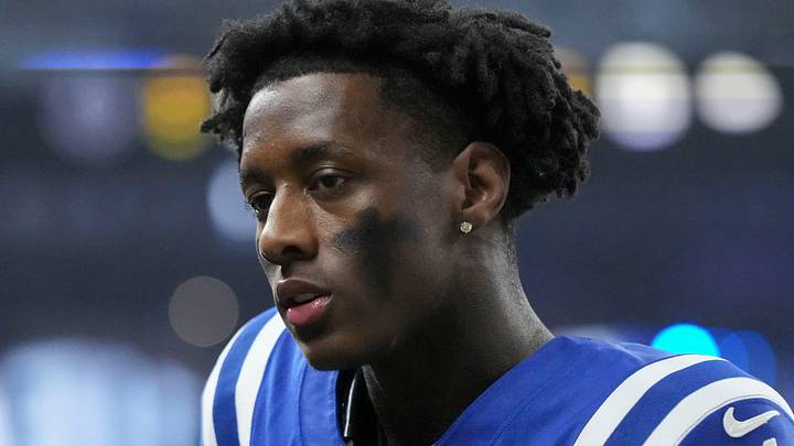 Indianapolis Colts cornerback Sauce Gardner attempts to walk off the field