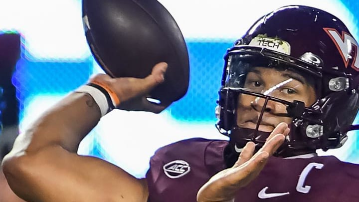 Virginia Tech Hokies quarterback Kyron Drones (1) throws a pass last season.