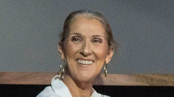 Celine Dion laughs during the TGL match between Jupiter Links GC and Atlanta Drive GC