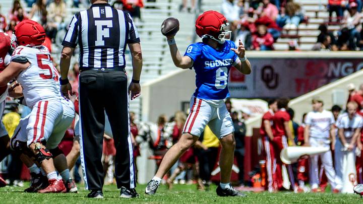 Oklahoma quarterback Bowe Bentley throws during the spring game. Oklahoma quarterback Bowe Bentley throws during the spring game.