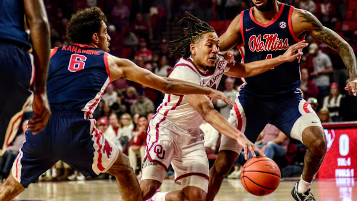 Oklahoma guard Nijel Pack dribbles against Ole Miss.