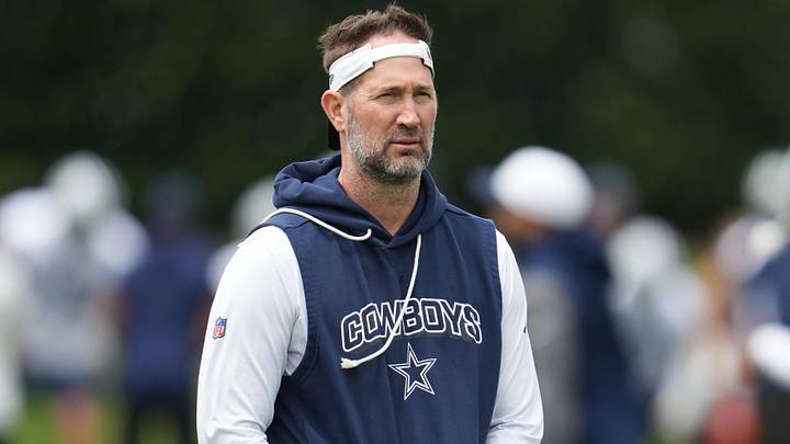 Dallas Cowboys head coach Brian Schottenheimer on the field during practice at the Ford Center at the Star Training Facility.