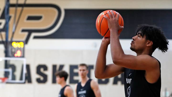 Purdue Boilermakers guard C.J. Cox shoots the ball during practice, 