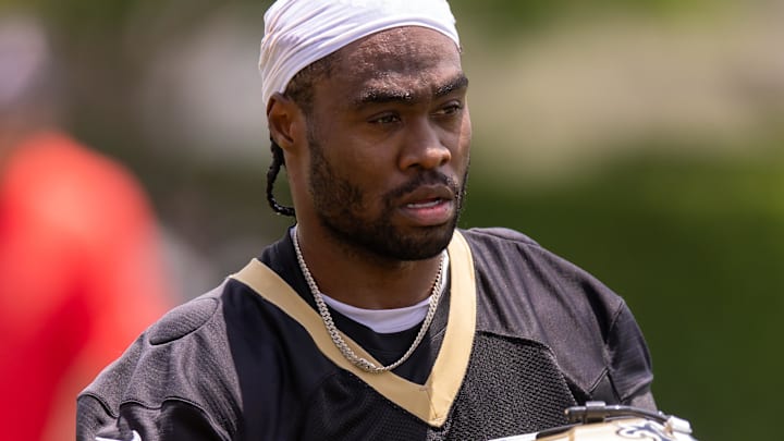 Jun 10, 2025; New Orleans, LA, USA; New Orleans Saints wide receiver Brandin Cooks (10) looks on during minicamp at Ochsner Sports Performance Center. Jun 10, 2025; New Orleans, LA, USA; New Orleans Saints wide receiver Brandin Cooks (10) looks on during minicamp at Ochsner Sports Performance Center.