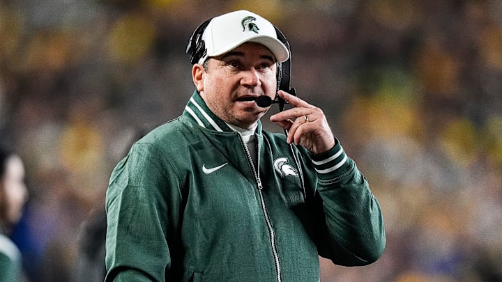Michigan State head coach Jonathan Smith watches a play against Michigan during the first half at Michigan Stadium in Ann Arbor on Saturday, Oct. 26, 2024.