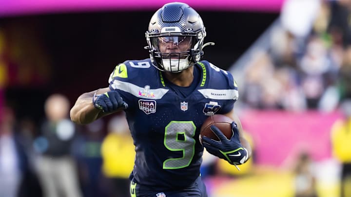Seattle Seahawks running back Kenneth Walker III against the New England Patriots during Super Bowl LX.