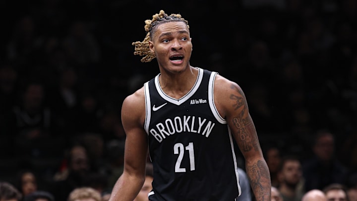 Dec 6, 2025; Brooklyn, New York, USA; Brooklyn Nets forward Noah Clowney (21) reacts after a play during the second half against the New Orleans Pelicans at Barclays Center. Mandatory Credit: Vincent Carchietta-Imagn Images Dec 6, 2025; Brooklyn, New York, USA; Brooklyn Nets forward Noah Clowney (21) reacts after a play during the second half against the New Orleans Pelicans at Barclays Center. Mandatory Credit: Vincent Carchietta-Imagn Images