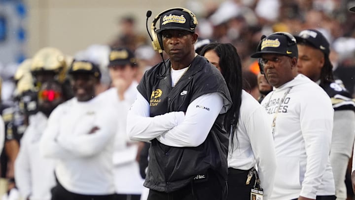 Aug 29, 2025; Boulder, Colorado, USA; Colorado Buffaloes head coach Deion Sanders on the sidelines in the second quarter against the Georgia Tech Yellow Jackets at Folsom Field. Mandatory Credit: Ron Chenoy-Imagn Images Aug 29, 2025; Boulder, Colorado, USA; Colorado Buffaloes head coach Deion Sanders on the sidelines in the second quarter against the Georgia Tech Yellow Jackets at Folsom Field. Mandatory Credit: Ron Chenoy-Imagn Images
