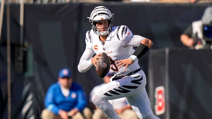 Cincinnati Bengals quarterback Joe Burrow scrambles during the Week 8 game against the Philadelphia Eagles on Oct. 27, 2024.