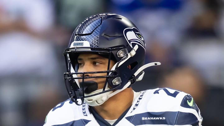 Seattle Seahawks running back Zach Charbonnet on the sidelines